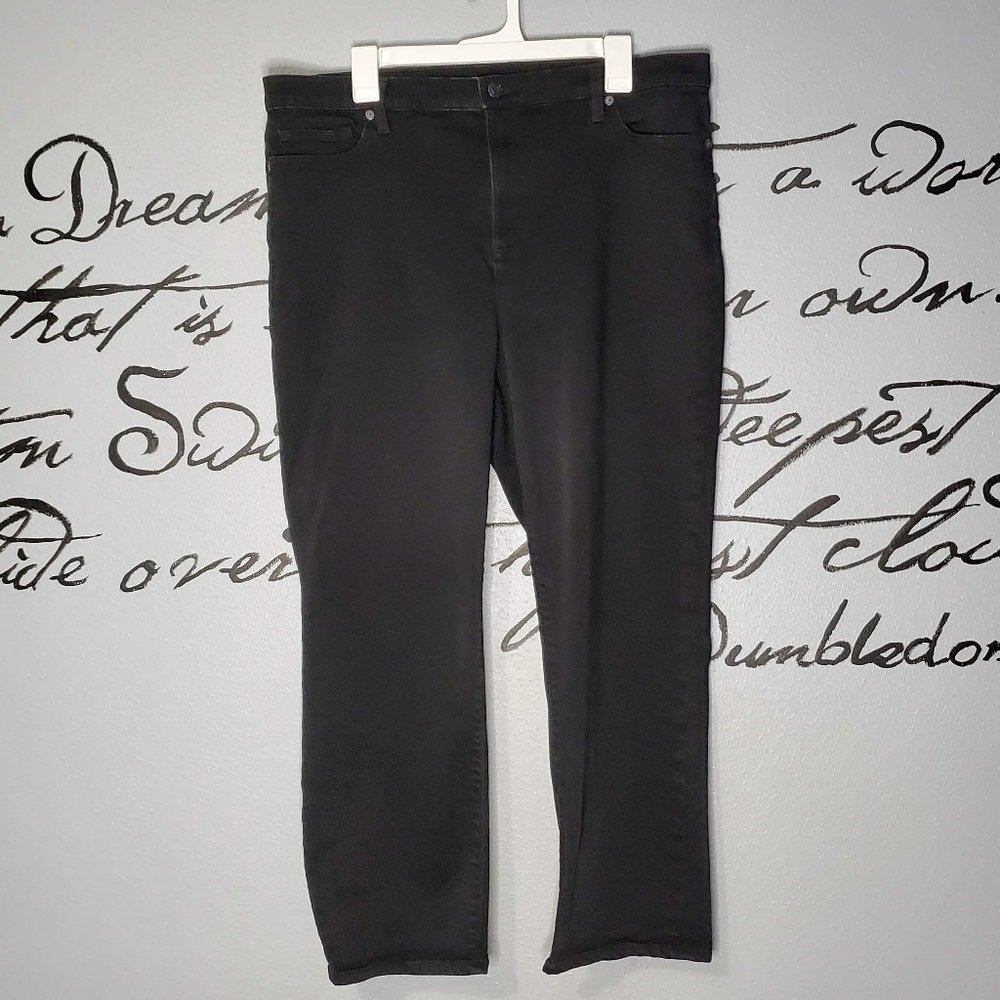 Land's End Women's Plus Size Mid Rise Straight Leg Jeans - Black, 18